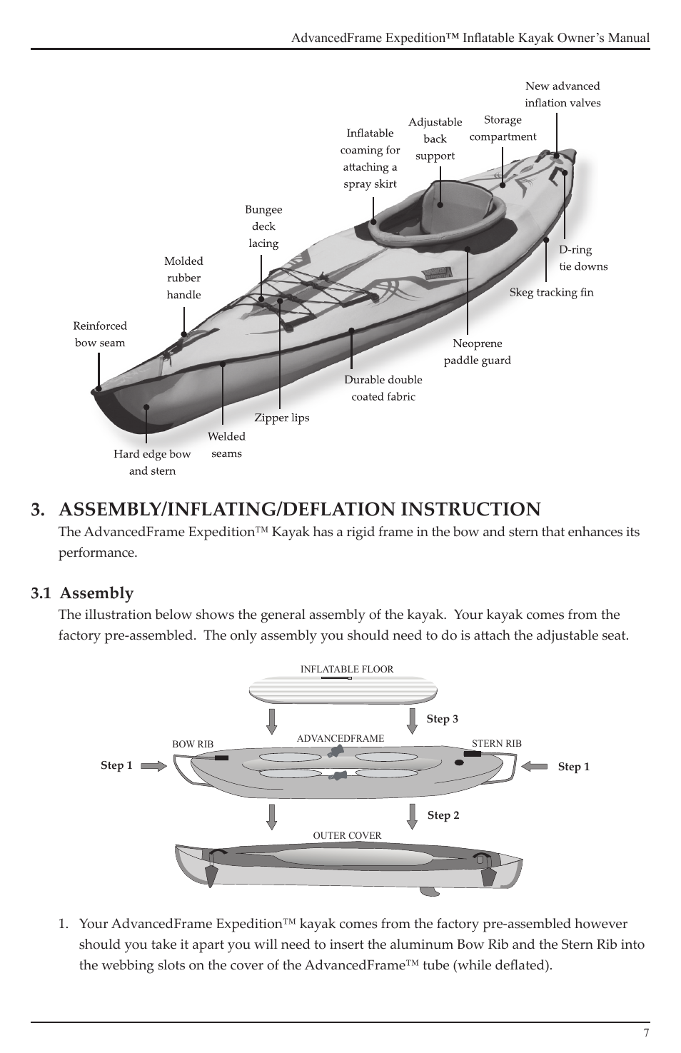 Assembly/inflating/deflation instruction | Advanced Elements AE1009 User Manual | Page 7 / 20