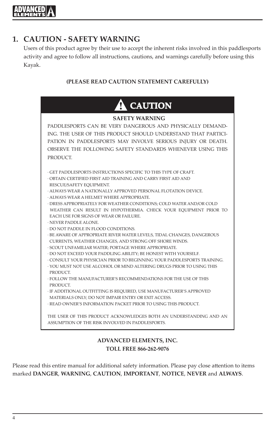 Caution, Caution - safety warning | Advanced Elements AE1007 User Manual | Page 4 / 20