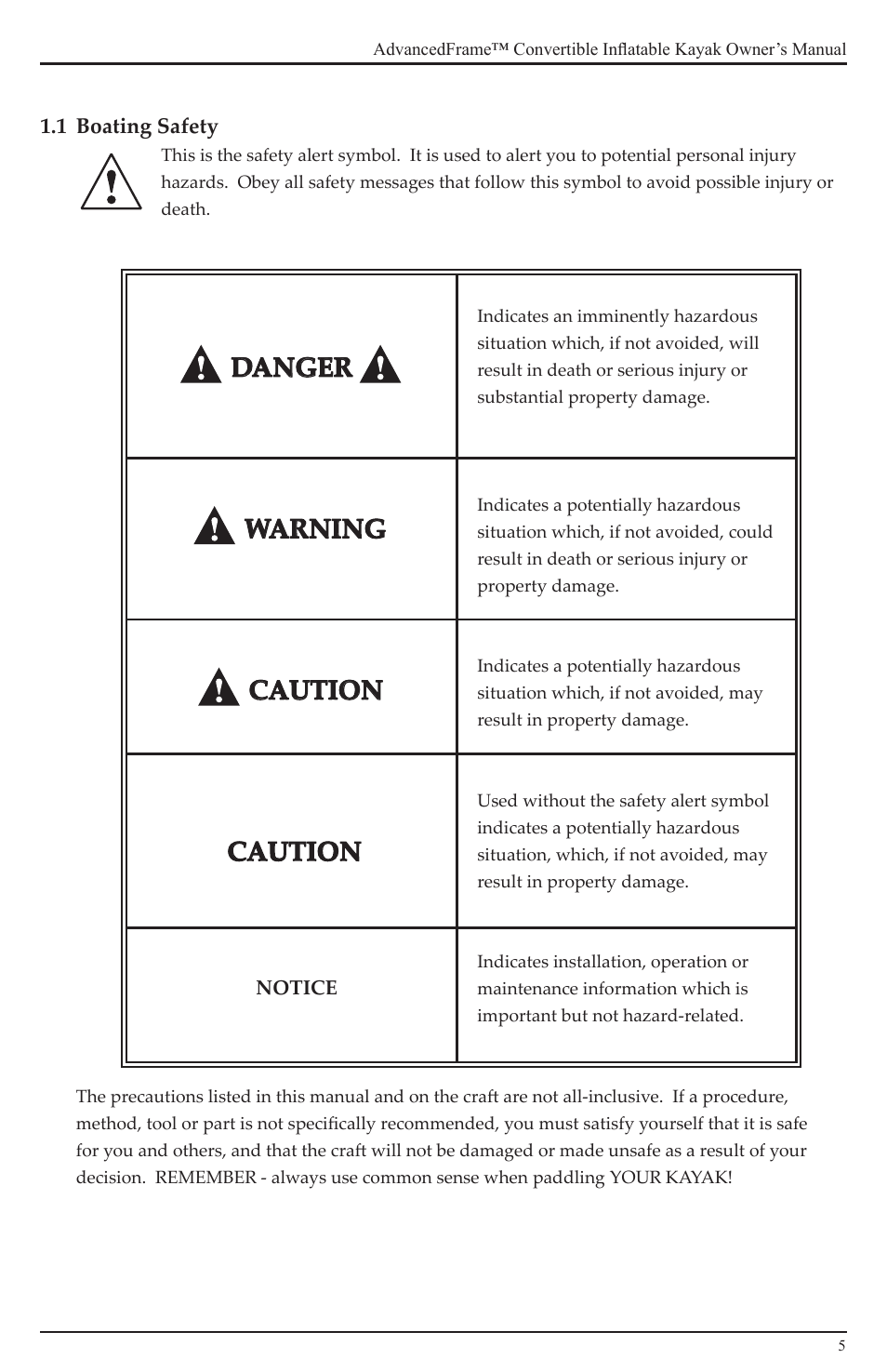 Danger, Warning, Caution | Advanced Elements AE1007 User Manual | Page 5 / 20