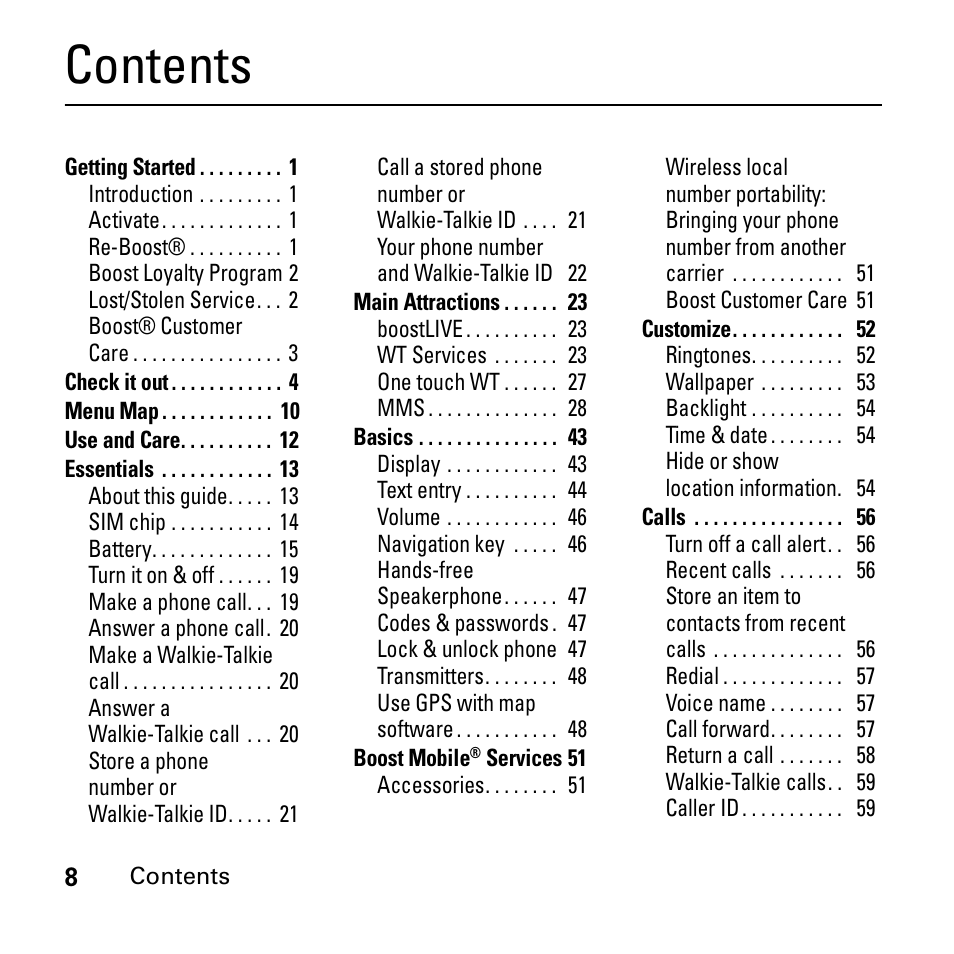 Cont ents | Boost Mobile i290 User Manual | Page 12 / 97