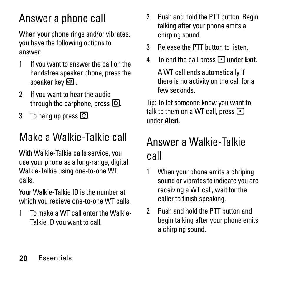 Answer a phone call, Make a walkie-talkie call, Answer a walkie-talkie call | Boost Mobile i290 User Manual | Page 24 / 97
