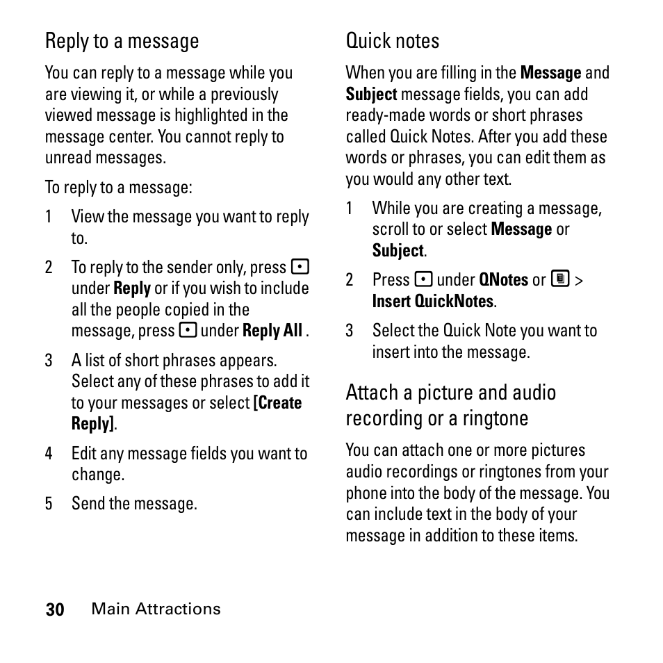 Reply to a message, Attach a picture and audio recording or a ringtone | Boost Mobile i290 User Manual | Page 34 / 97
