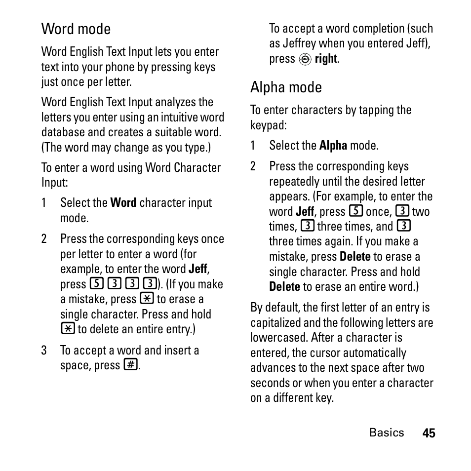 Word mode, Alpha mode | Boost Mobile i290 User Manual | Page 49 / 97