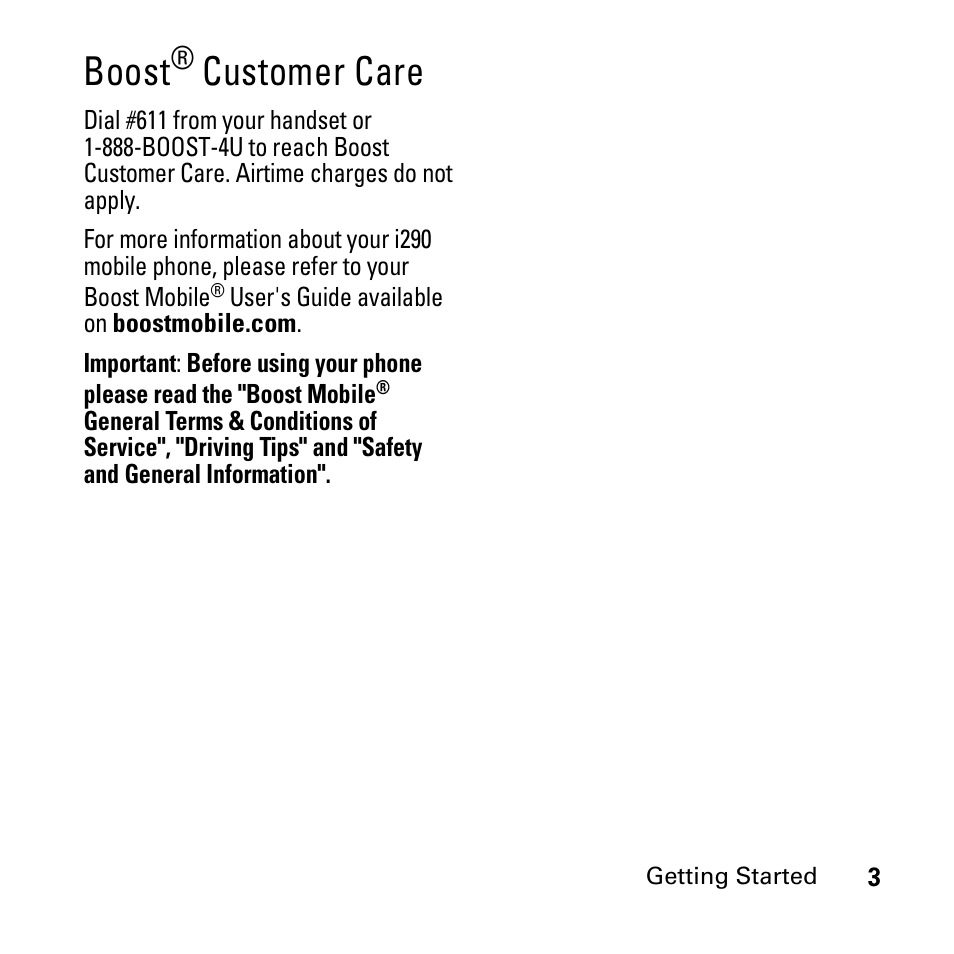 Boost® customer care, Boost, Customer care | Boost Mobile i290 User Manual | Page 7 / 97