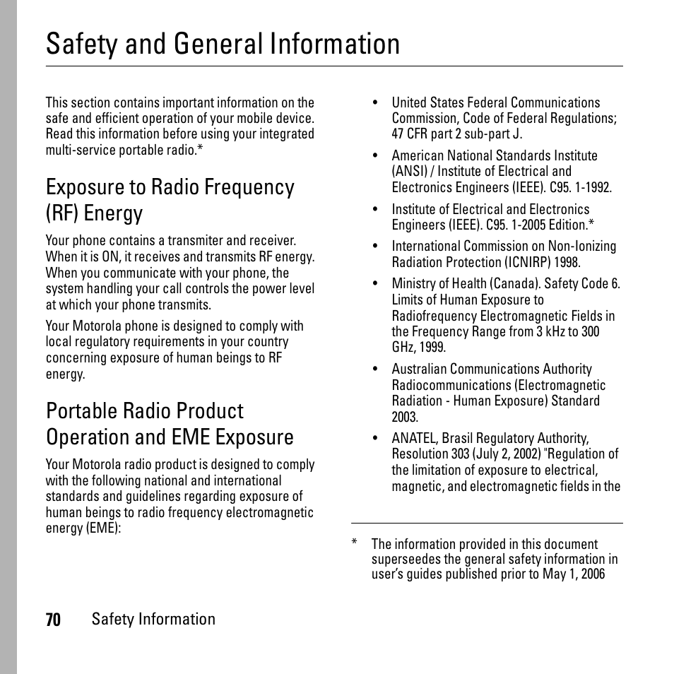 Safety and general information, Exposure to radio frequency (rf) energy, Portable radio product operation and eme exposure | Boost Mobile i290 User Manual | Page 74 / 97