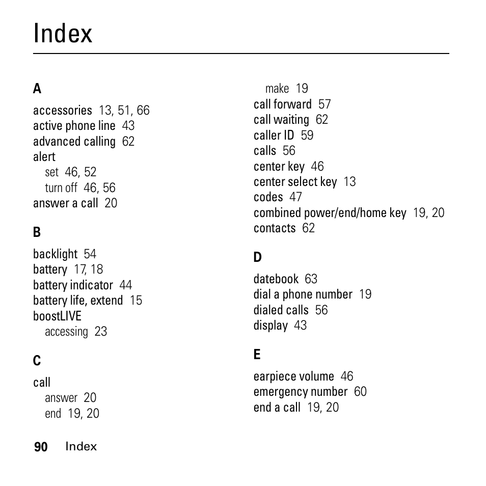 Index | Boost Mobile i290 User Manual | Page 94 / 97