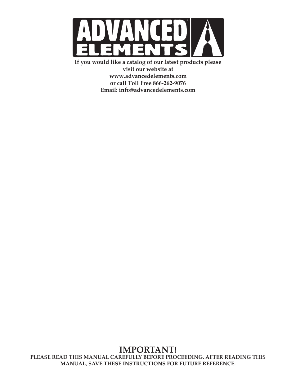 Important | Advanced Elements AE1060 User Manual | Page 8 / 8