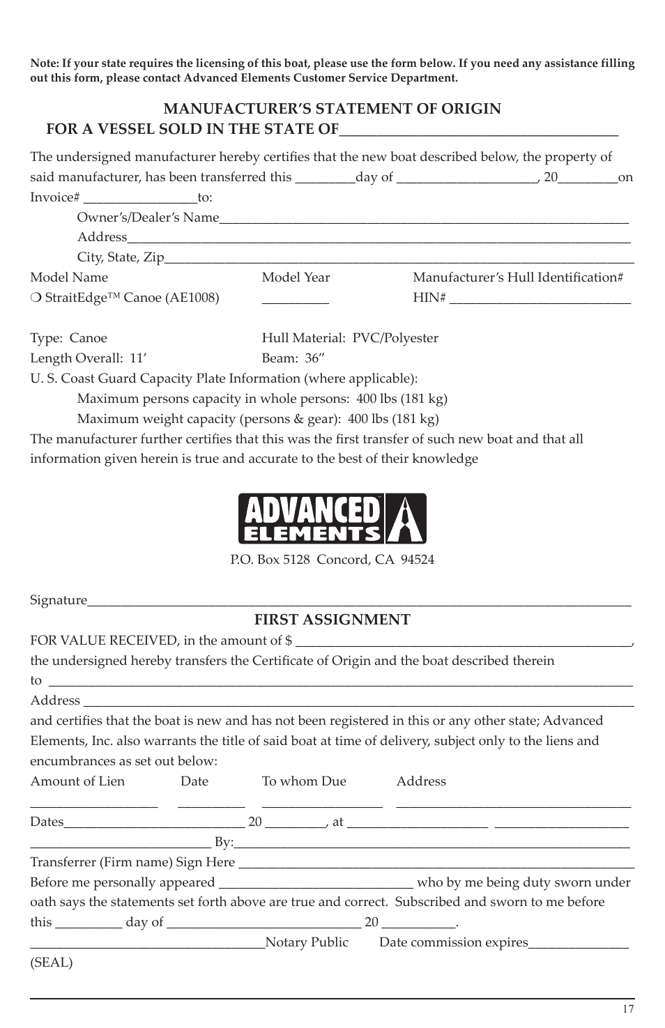 Advanced Elements AE1008 User Manual | Page 17 / 20