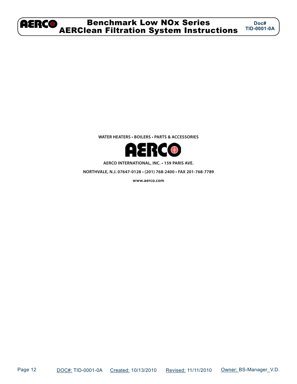 AERCO AERClean User Manual | Page 12 / 12