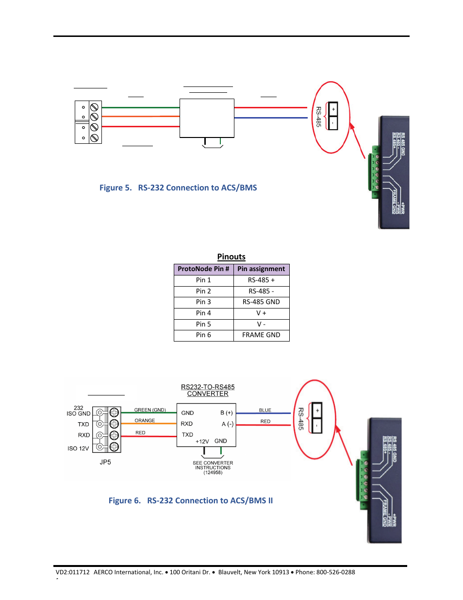 Aerco/protonode gateway, Gf-129, Figure 5. rs-232 connection to acs/bms pinouts | Figure 6. rs-232 connection to acs/bms ii, User manual | AERCO ProtoNode Gateway Rev 1 (with internal LEDs) User Manual | Page 12 / 64