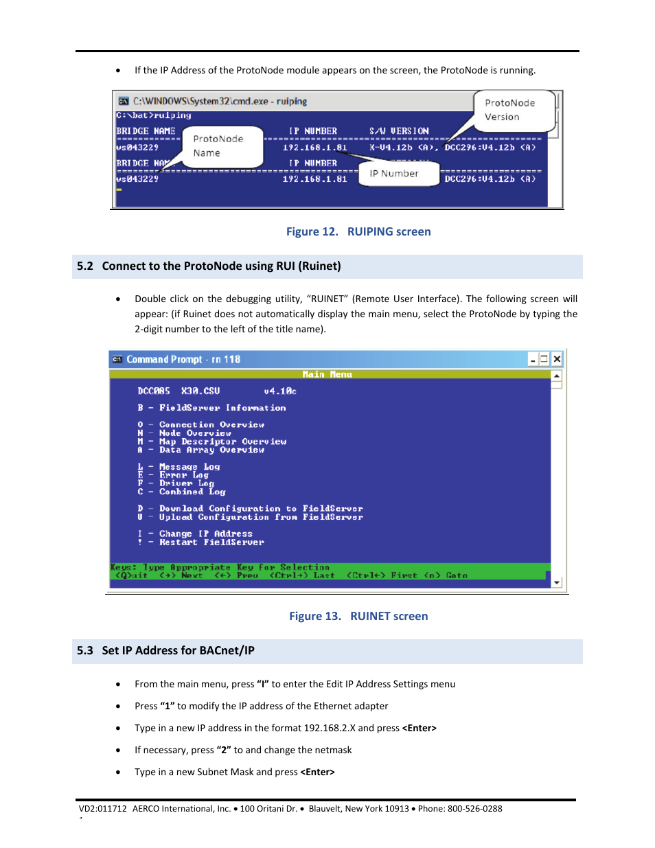 2 connect to the protonode using rui (ruinet), 3 set ip address for bacnet/ip, Aerco/protonode gateway | Gf-129 | AERCO ProtoNode Gateway Rev 1 (with internal LEDs) User Manual | Page 18 / 64