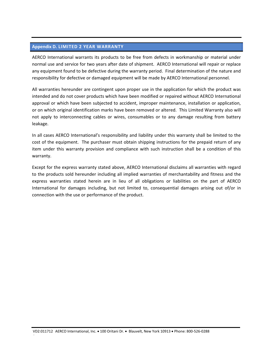 Appendix d. limited 2 year warranty, Aerco/protonode gateway, Gf-129 | AERCO ProtoNode Gateway Rev 1 (with internal LEDs) User Manual | Page 63 / 64
