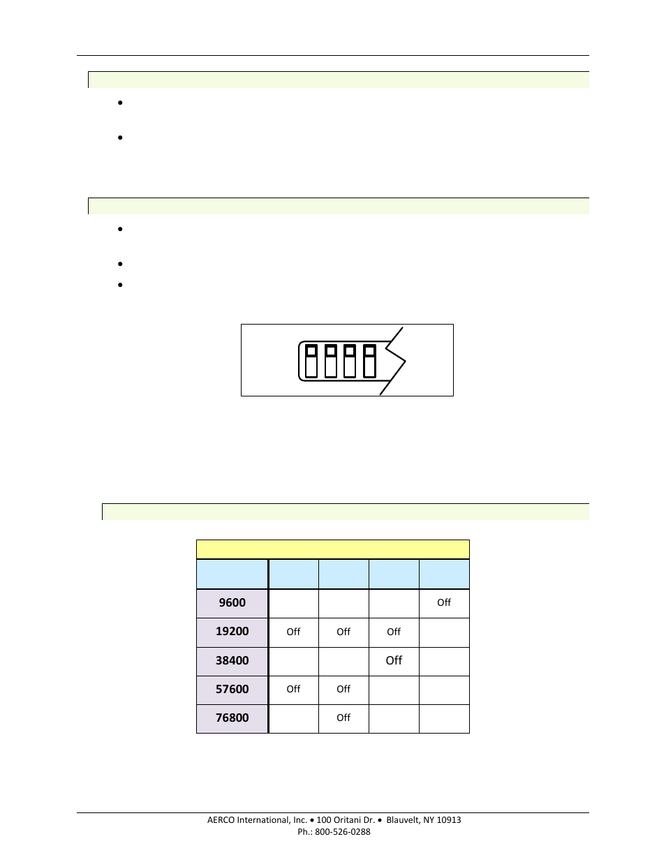 1 baud rate dip switch selection, Aerco protonode gateway | AERCO ProtoNode Gateway Rev 3 (with external LEDs) User Manual | Page 11 / 126