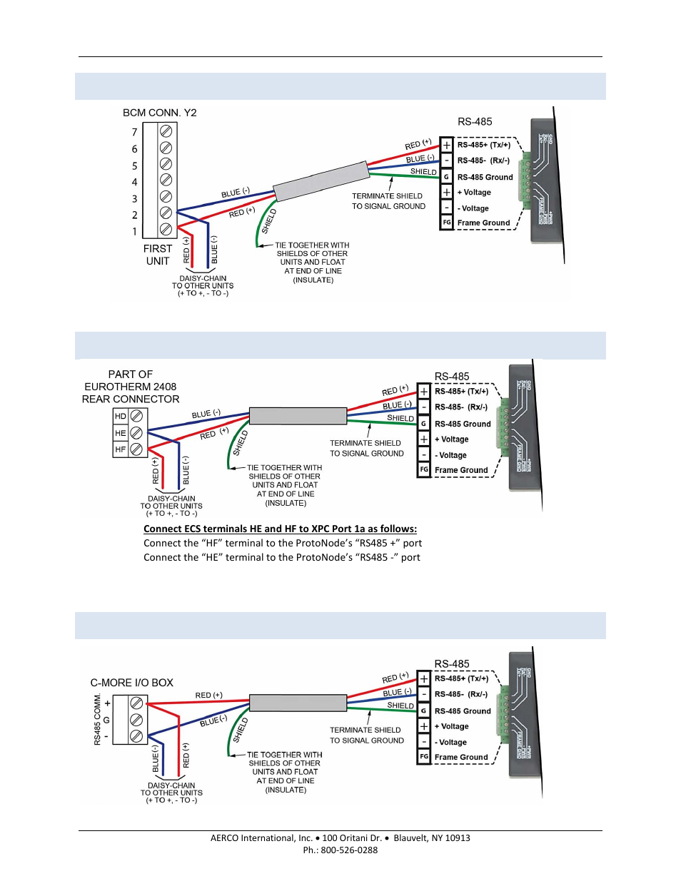 5 modulex bcm connections, 6 ecs connections, 7 c-more connections | Modulex bcm connections, Ecs connections, C-more connections, Aerco protonode gateway | AERCO ProtoNode Gateway Rev 3 (with external LEDs) User Manual | Page 20 / 126