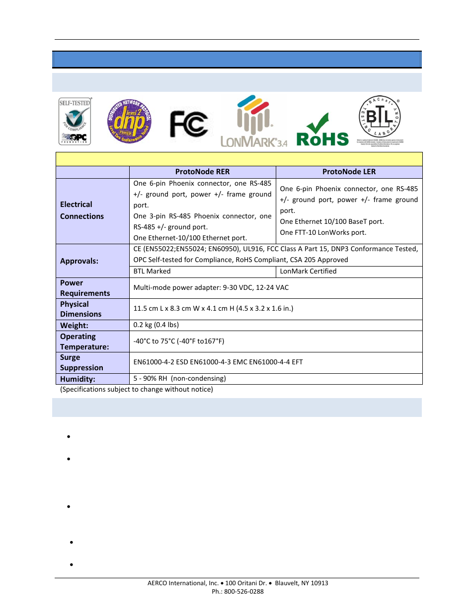 Appendix a: reference, Appendix a.1: specifications, Appendix a.2: compliance with ul regulations | Aerco protonode gateway | AERCO ProtoNode Gateway Rev 3 (with external LEDs) User Manual | Page 47 / 126