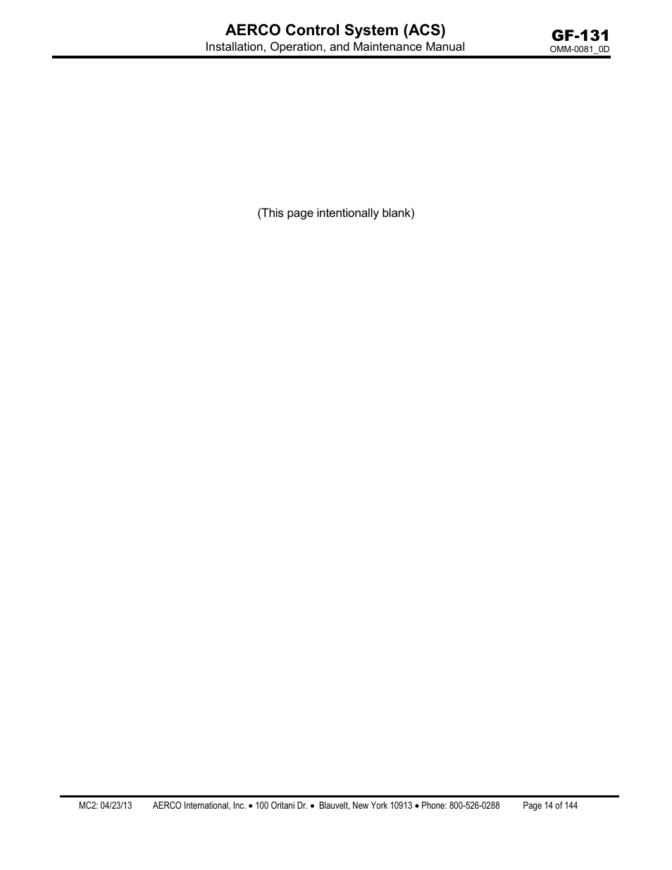 Gf-131 aerco control system (acs) | AERCO Control System (ACS) User Manual | Page 14 / 144