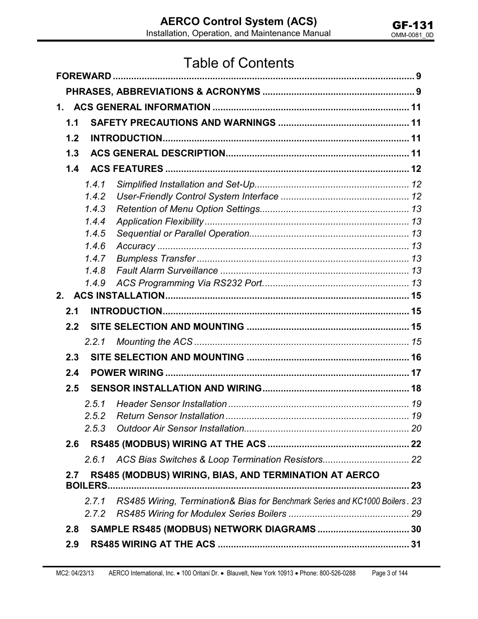 AERCO Control System (ACS) User Manual | Page 3 / 144