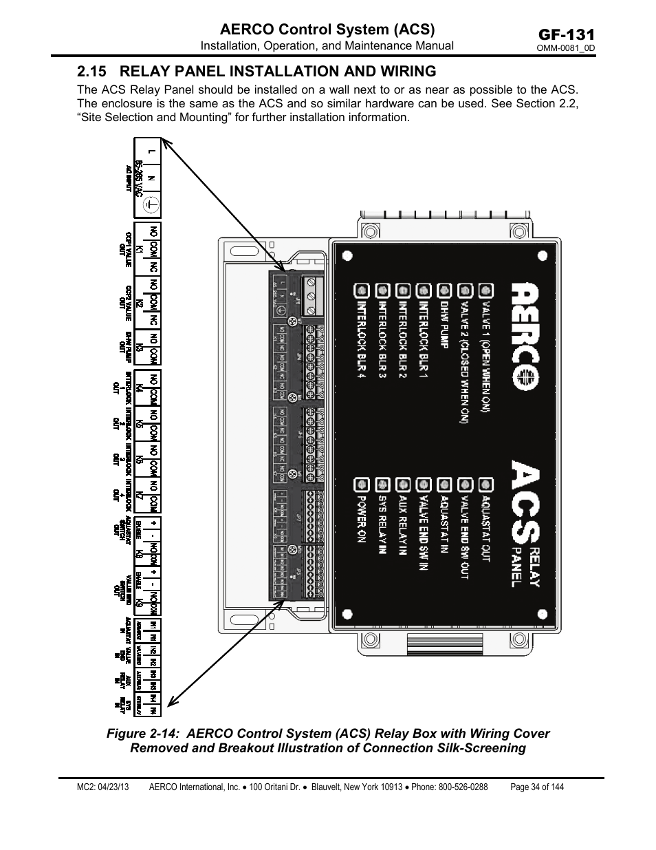 15 relay panel installation and wiring, Gf-131 aerco control system (acs) | AERCO Control System (ACS) User Manual | Page 34 / 144