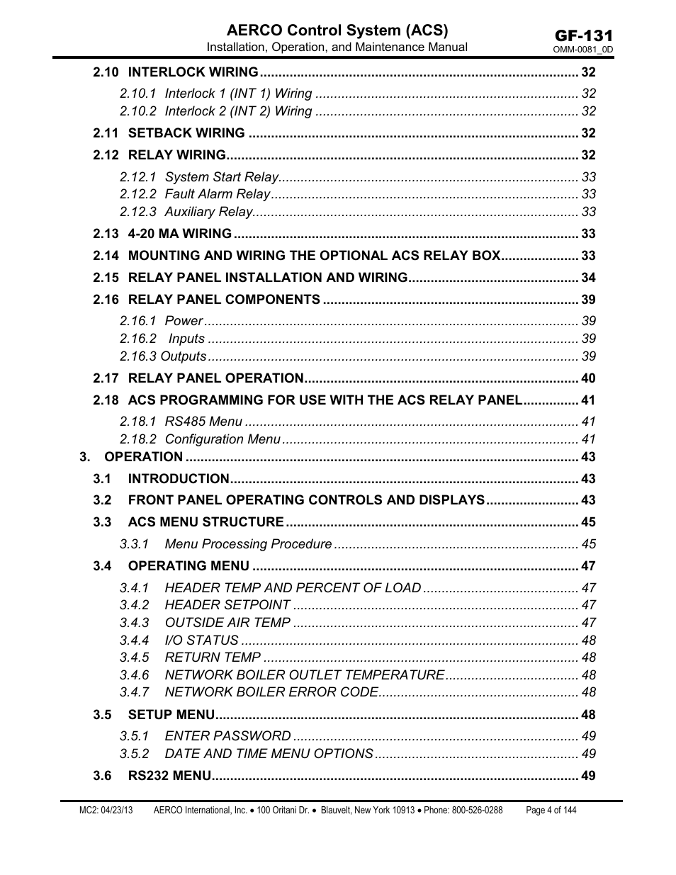 Gf-131 aerco control system (acs) | AERCO Control System (ACS) User Manual | Page 4 / 144