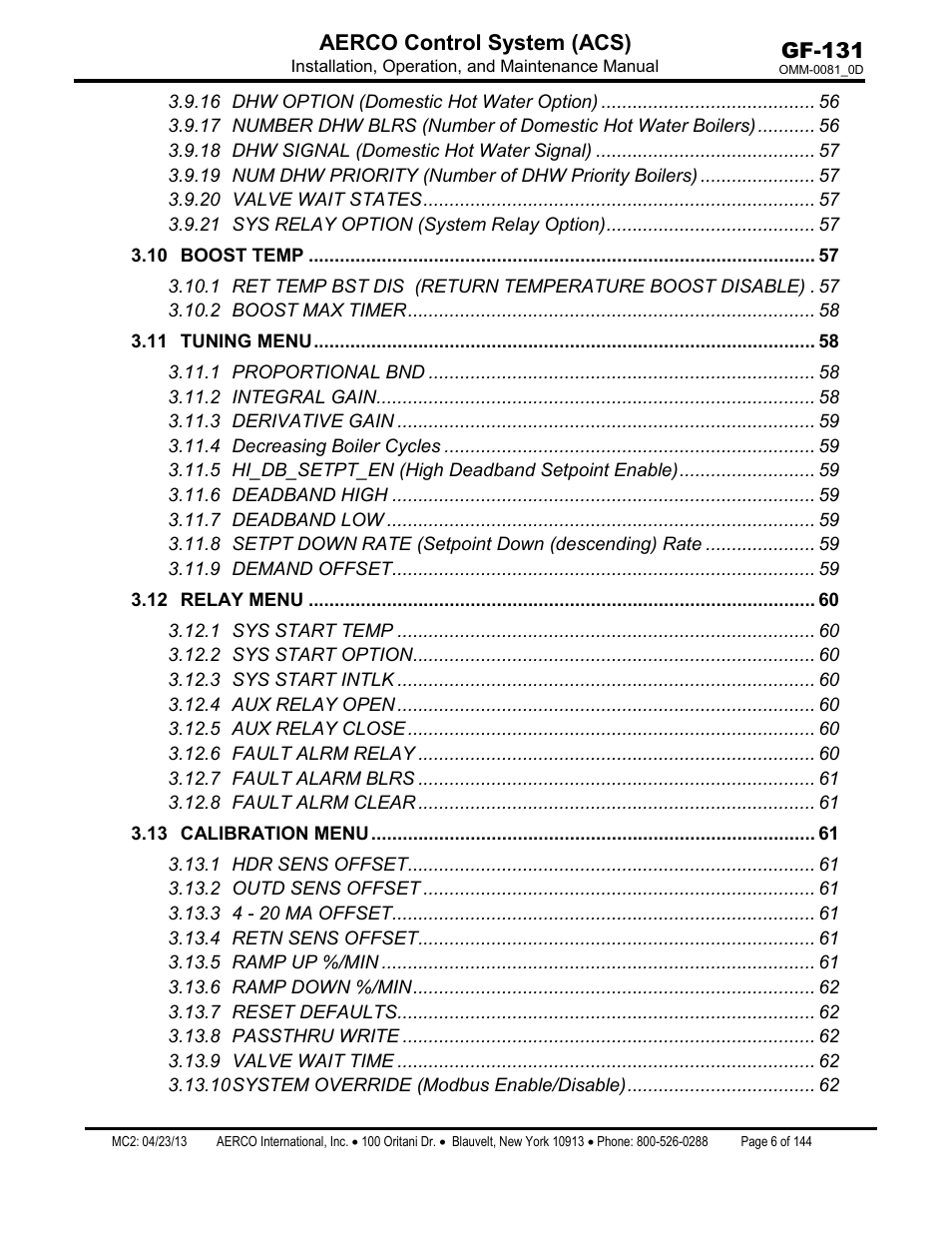 Gf-131 aerco control system (acs) | AERCO Control System (ACS) User Manual | Page 6 / 144
