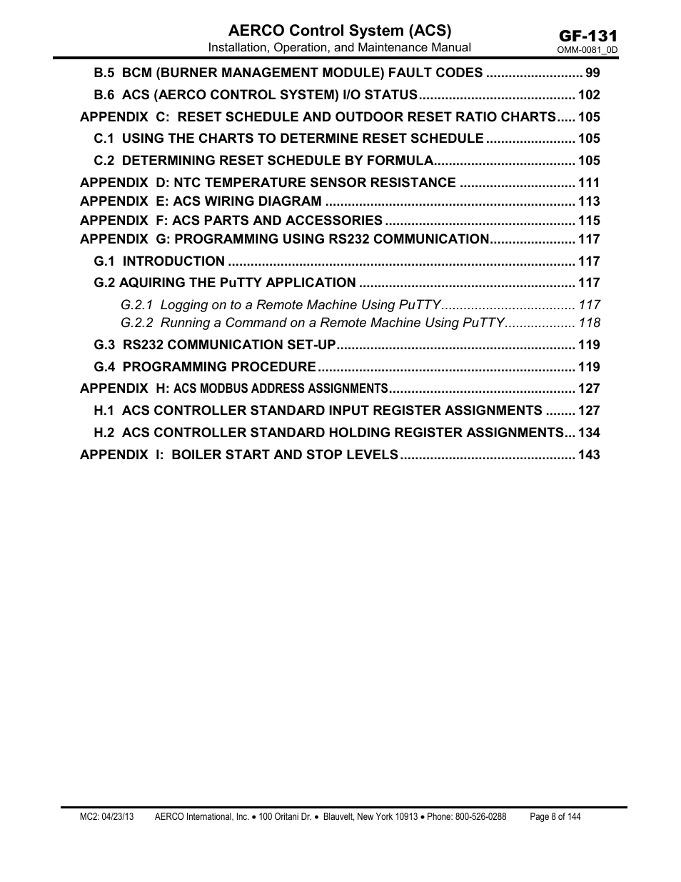 Gf-131 aerco control system (acs) | AERCO Control System (ACS) User Manual | Page 8 / 144