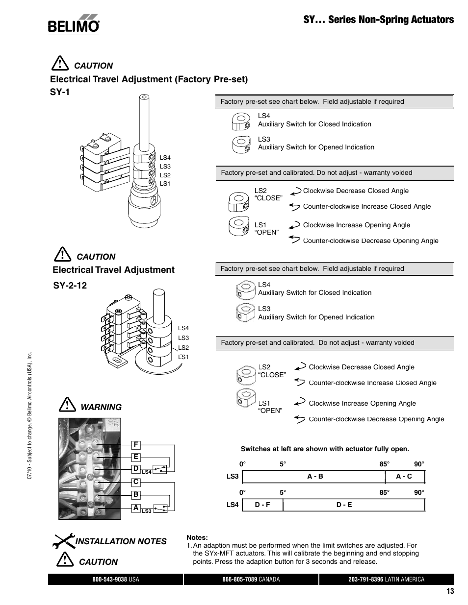 Sy… series non-spring actuators, Sy-2-12 electrical travel adjustment | AERCO Belimo F7...HD/HDU Series Valve User Manual | Page 13 / 44