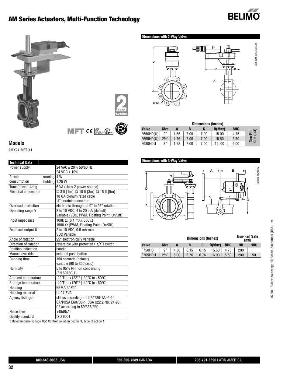 Am series actuators, multi-function technology, Models | AERCO Belimo F7...HD/HDU Series Valve User Manual | Page 32 / 44