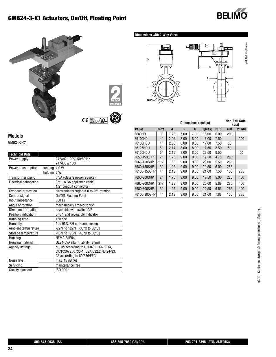 Gmb24-3-x1 actuators, on/off, floating point, Models | AERCO Belimo F7...HD/HDU Series Valve User Manual | Page 34 / 44