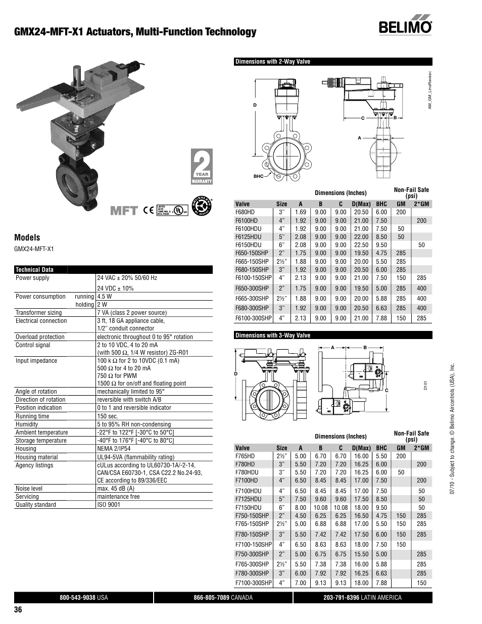 Gmx24-mft-x1 actuators, multi-function technology, Models | AERCO Belimo F7...HD/HDU Series Valve User Manual | Page 36 / 44