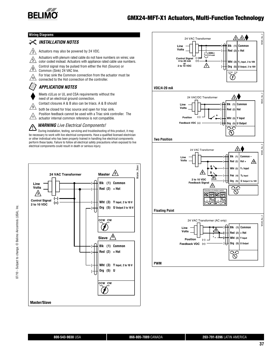 Gmx24-mft-x1 actuators, multi-function technology, Warning live electrical components, Master/slave | AERCO Belimo F7...HD/HDU Series Valve User Manual | Page 37 / 44
