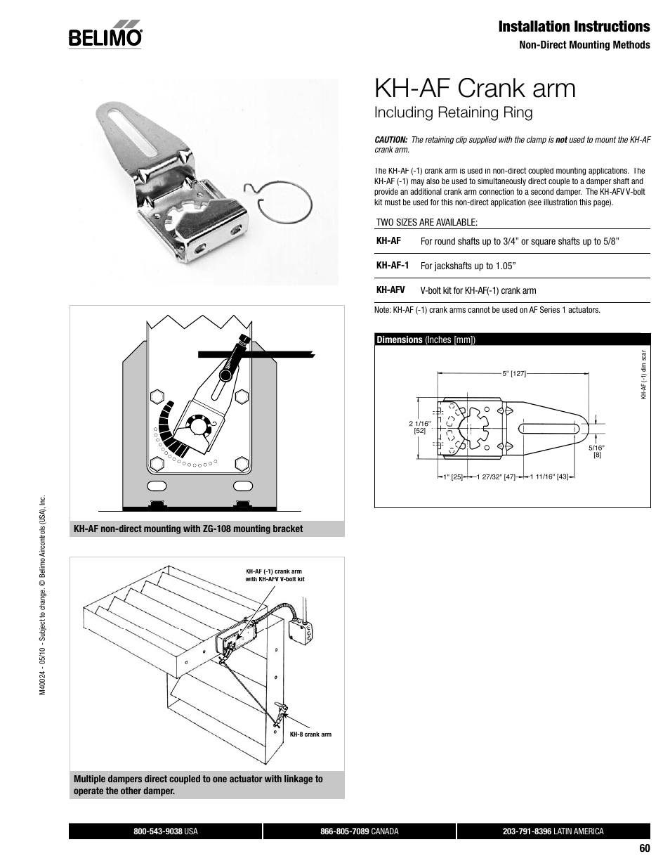 Dampertech_2010 60, Kh af c k kh-af crank arm, Installation instructions | Including retaining ring | AERCO Belimo AF120-S US Actuator User Manual | Page 6 / 9