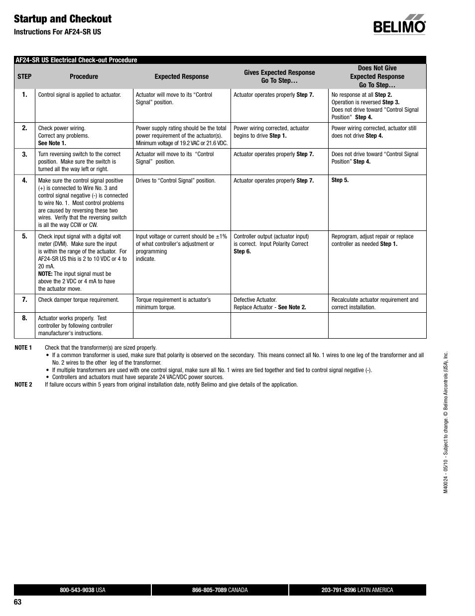 Dampertech_2010 63, Startup and checkout | AERCO Belimo AF120-S US Actuator User Manual | Page 9 / 9