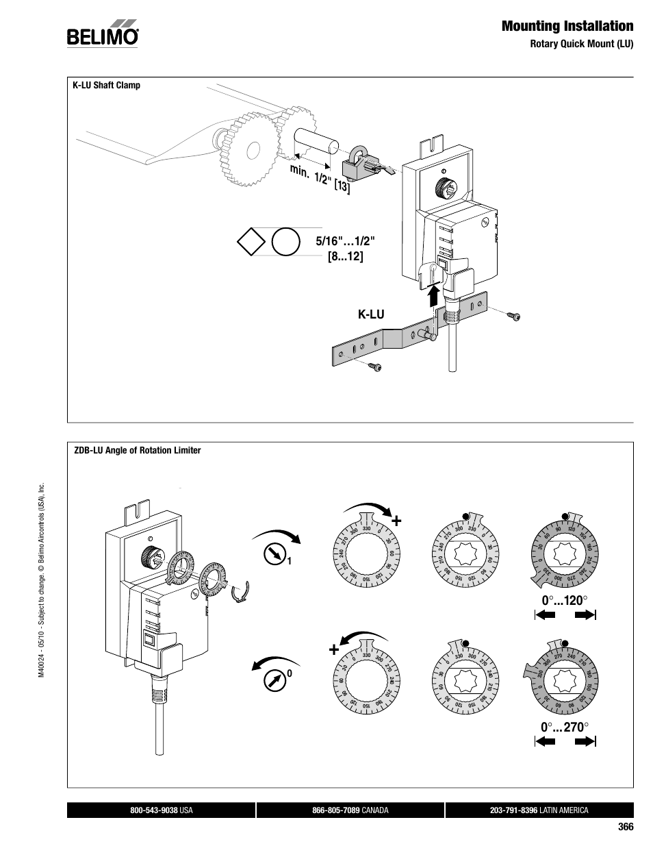 Dampertech_2010 366, Mounting installation, Zdb-lu angle of rotation limiter | Rotary quick mount (lu) | AERCO Belimo GMX24-MFT Actuator User Manual | Page 5 / 9