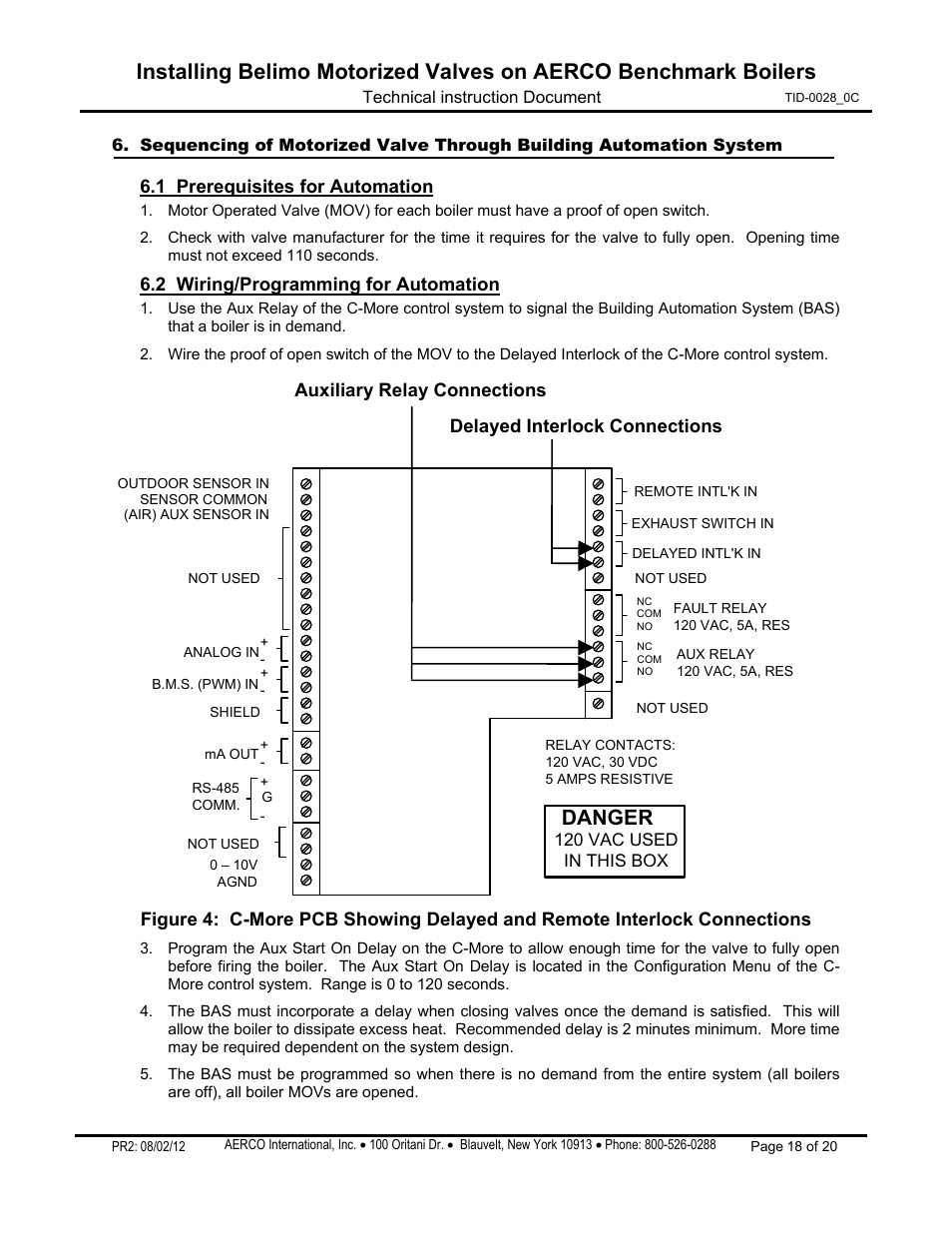 1 prerequisites for automation, 2 wiring/programming for automation, Danger | AERCO Belimo Motorized Valves Installation User Manual | Page 18 / 20