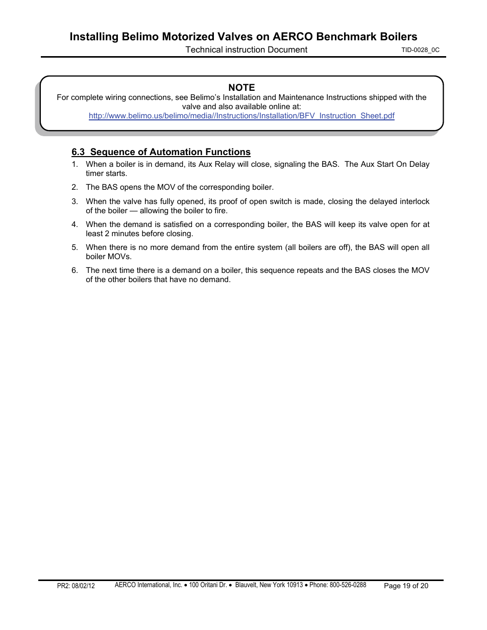 3 sequence of automation functions | AERCO Belimo Motorized Valves Installation User Manual | Page 19 / 20