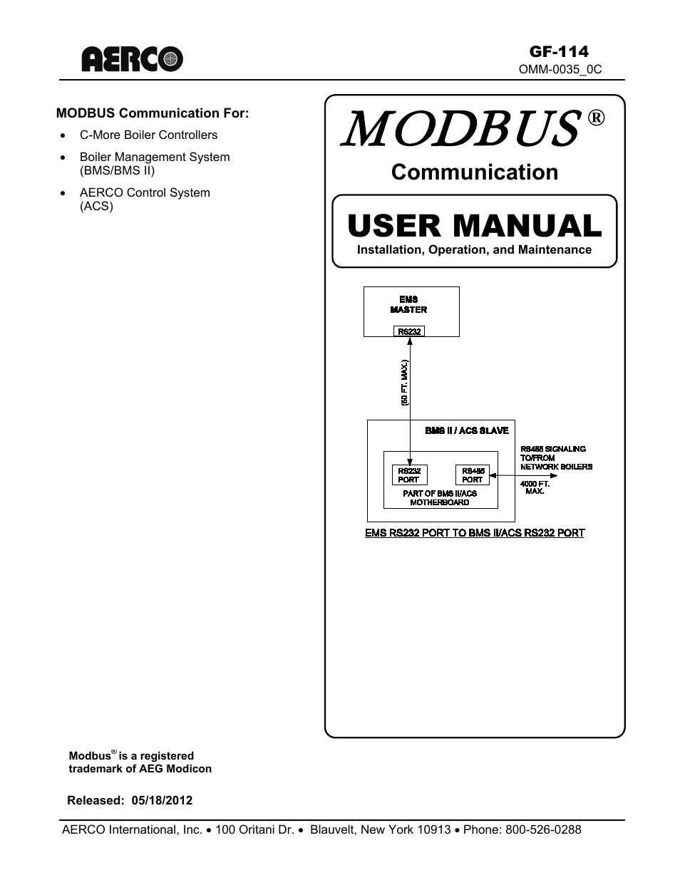 AERCO Modbus Communications Manual User Manual | 100 pages