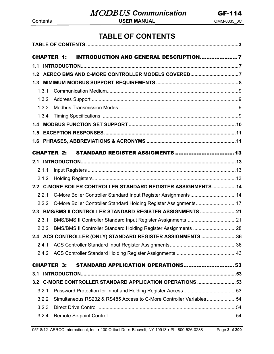 AERCO Modbus Communications Manual User Manual | Page 3 / 100