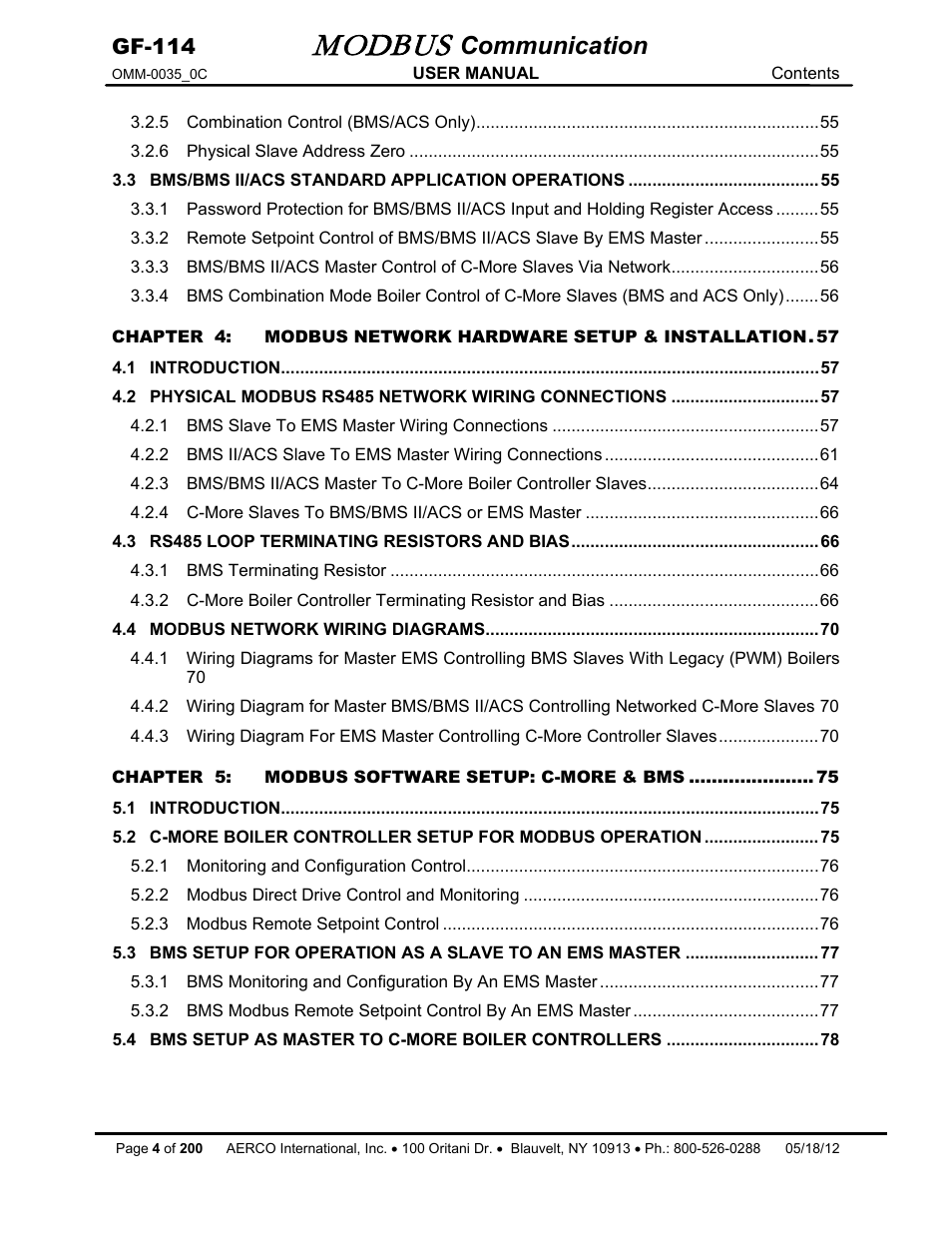 Modbus, Communication, Gf-114 | AERCO Modbus Communications Manual User Manual | Page 4 / 100