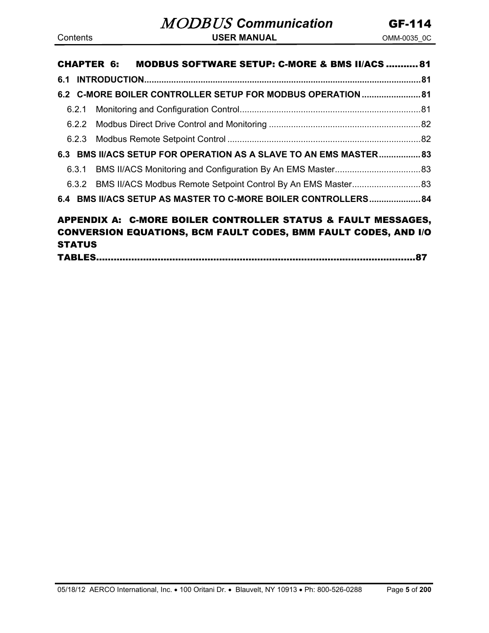 Modbus, Communication | AERCO Modbus Communications Manual User Manual | Page 5 / 100