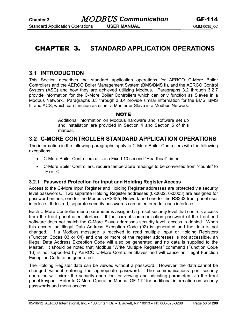 Chapter 3. standard application operations, 1 introduction, Modbus | Communication | AERCO Modbus Communications Manual User Manual | Page 53 / 100