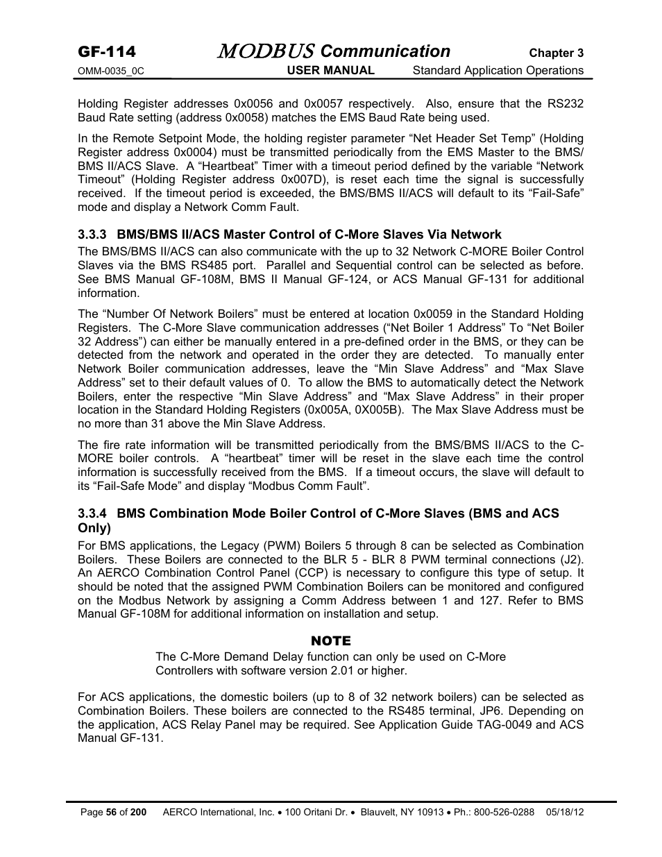 Modbus, Communication, Gf-114 | AERCO Modbus Communications Manual User Manual | Page 56 / 100