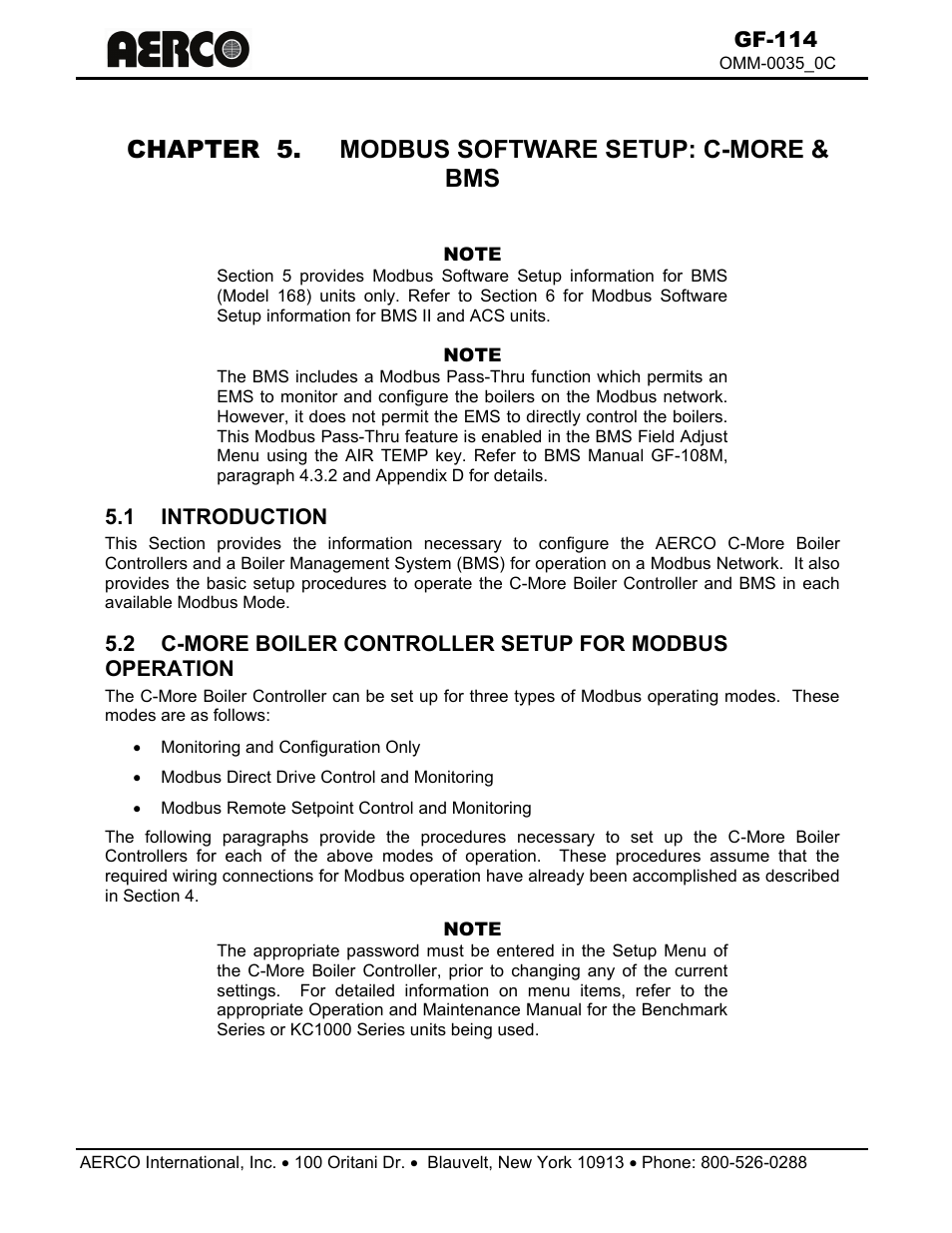 Chapter 5. modbus software setup: c-more & bms, 1 introduction | AERCO Modbus Communications Manual User Manual | Page 75 / 100