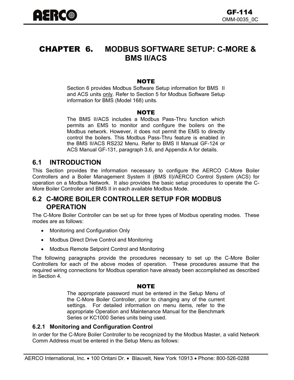 1 introduction, 1 monitoring and configuration control | AERCO Modbus Communications Manual User Manual | Page 81 / 100