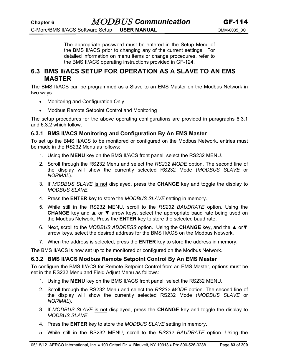 Modbus, Communication, Gf-114 | AERCO Modbus Communications Manual User Manual | Page 83 / 100