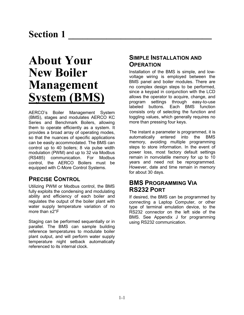 About your new boiler management system (bms) | AERCO BMS 168 User Manual | Page 7 / 86