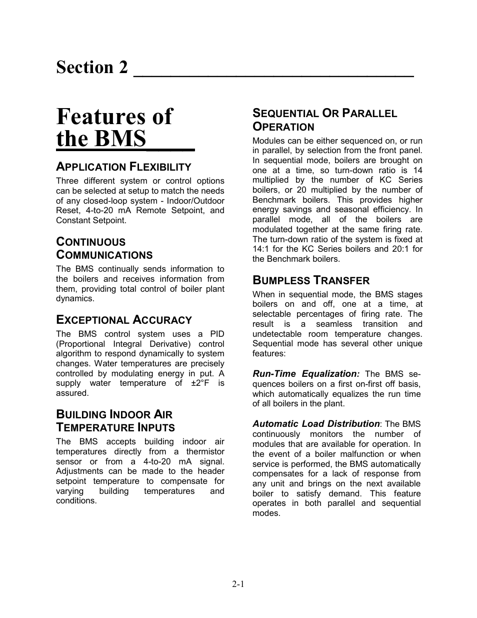 Section 2 - features of the bms, Features of the bms | AERCO BMS 168 User Manual | Page 9 / 86