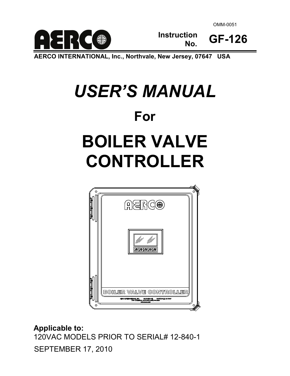 AERCO Boiler Valve Controller (BVC) PRIOR to Serial-12-840-1 User Manual | 35 pages