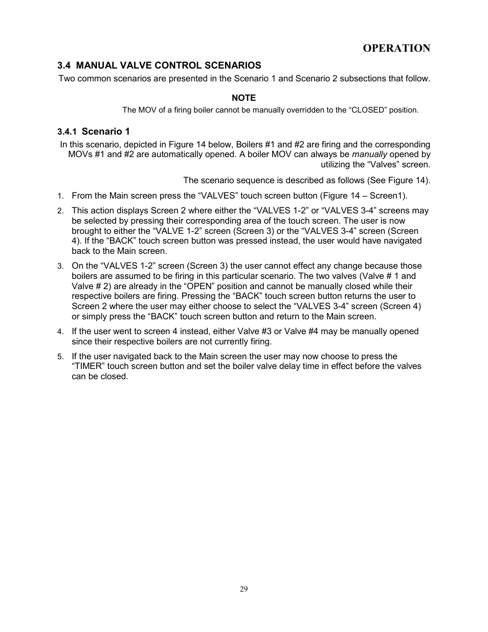 4 15bmanual valve control scenarios, 1 scenario 1, Operation | AERCO Boiler Valve Controller (BVC) PRIOR to Serial-12-840-1 User Manual | Page 29 / 35