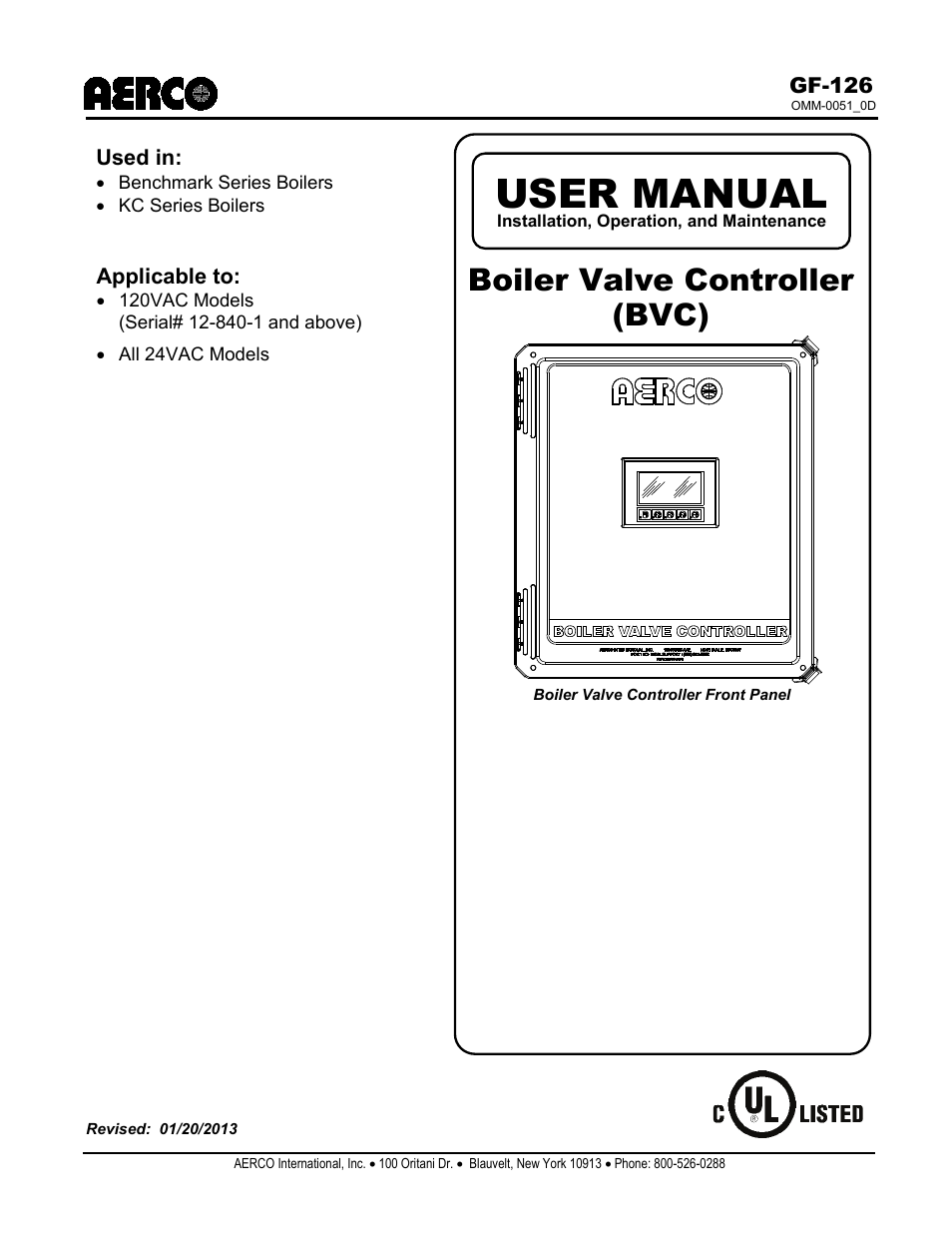 AERCO Boiler Valve Controller (BVC) User Manual | 38 pages