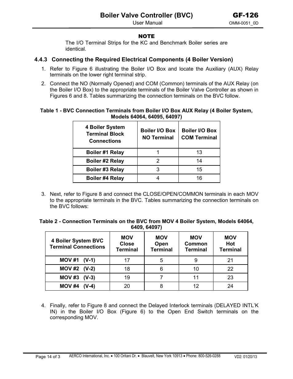 Boiler valve controller (bvc), Gf-126 | AERCO Boiler Valve Controller (BVC) User Manual | Page 14 / 38